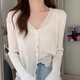 妙奕嘉外搭開(kāi)衫外套女薄款針織開(kāi)衫配裙子夏季2026年新款修身長(cháng)袖上衣 V領(lǐng)木耳邊針織長(cháng)袖開(kāi)衫【白色】 均碼 【建議80-125斤】