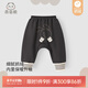 乖奇熊嬰兒純棉抓絨褲子寶寶休閑長(cháng)褲秋冬季0-3歲大PP褲外出保暖拜年褲 深灰色/萌趣小狗 90