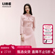 LIME朗姿/LIME萊茵氣質(zhì)圓領(lǐng)連衣裙灰粉色秋冬新款女裝千金名媛風(fēng)裙子 灰粉色 M