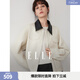 ELLE法式撞色翻領(lǐng)短款夾克式外套女2025冬季新款休閑通勤獨特上衣 米白 L
