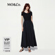 MO&Co.連衣裙夏低腰拼接設計感含桑蠶絲蓬擺長(cháng)裙MBE2DRS075 黑色 L /170