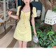爾山集連衣裙夏季新款碎花裙女小清新黃色連衣裙海邊度假A字裙 明黃色 S