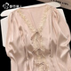 都市麗人法式性感冰絲綢睡衣女春夏新品長(cháng)袖長(cháng)褲家居服外穿蕾絲高級感套裝