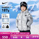 NIKE 耐克男女童紅色拜年服保暖短款90絨羽絨服冬季滿(mǎn)印兒童外套上衣
