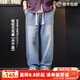 馬登工裝美式貝克水洗牛仔褲丹寧闊腿抽繩直筒休閑長(cháng)褲子薄款男春 牛仔藍 XL
