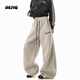 OEMG 美式復古條紋闊腿衛褲女男春秋冬慵懶風(fēng)垂感顯瘦彎刀休閑長(cháng)褲子 杏色 【高品質(zhì)】 M [建議90-105斤]