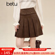 百圖（betu）女裝2025年冬季新款半身裙高級感麂皮百褶短裙撞釘裙子女2511T62