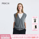 PRICH拼接撞色短袖針織衫2025秋季新款時(shí)尚假兩件氣質(zhì)休閑T恤女 15灰色 M (165)