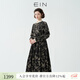 EIN言文藝復古中式立領(lǐng)印花高腰碎褶燈籠長(cháng)袖連衣裙女秋季款 石墨黑 L