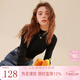 三彩冬款純色坑條針織衫木耳邊半高領(lǐng)修身打底內搭簡(jiǎn)約女 經(jīng)典黑 S