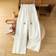 天絲亞麻闊腿褲女春夏季2026新款萊賽爾垂感棉麻褲舒適寬松直筒褲 米白色-贈送腰帶 L (28)