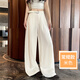 棠暖天絲亞麻休閑褲女2026新款春季寬松顯瘦闊腿褲子老錢(qián)風(fēng)垂感拖地褲 米色 S 建議（90-100斤）選