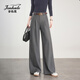 金狐貍灰色闊腿西裝褲女2026新款春夏高腰垂感小個(gè)子窄版直筒西褲長(cháng)褲子 灰色 【春夏款】 【送腰帶】 L (28) 【建議105-115斤】