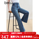 百圖betu女裝2025春夏新款牛仔褲裱袋撞色高腰九分喇叭褲褲子2502T68 牛仔色 L