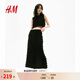 H&M女裝春季流蘇邊中長(cháng)半身裙1289926 深棕色 S 160/68
