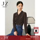 玖姿·安娜蔻OL風(fēng)法式復古抽褶S型針織絲絨長(cháng)袖襯衫女秋款 深咖啡 M