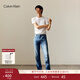 Calvin KleinJeans夏季男士休閑圓領(lǐng)ck純棉金線(xiàn)字母刺繡修身純色內搭短袖T恤 YAF-白色 S （建議110-130斤）