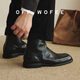 OFFWOFEEOFFWOFEE英倫復古極簡(jiǎn)后拉鏈方頭切爾西短靴水洗馬皮靴情侶男女靴 黑色 26 42男