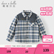 戴維貝拉（DAVE＆BELLA）純棉兒童襯衫春裝新款男童格子襯衣中大童長(cháng)袖外套小男孩上衣 藍白格【現貨】 140 cm（建議身高130-140cm）