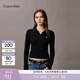 Calvin KleinJeans春秋女士?jì)?yōu)雅休閑通勤V領(lǐng)ck修身短款POLO領(lǐng)打底衫針織衫 UB1-太空黑 XS
