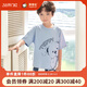 英博倫（YING BO LUN）兒童睡衣夏季薄款男童純棉家居服中大童小男孩全棉短袖套裝 25235蘭色 150