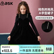 ASK JUNIOR女童裙子2025冬季兒童珍珠裝飾絨面保暖連衣裙公主裙 黑色 170