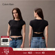 Calvin KleinJeans25夏季女士潮流休閑鏤空ck辣妹正肩羅紋重磅短袖T恤上衣