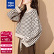 唐獅2025秋季女復古風(fēng)條紋圓領(lǐng)套頭毛衣短款時(shí)尚簡(jiǎn)約百搭文藝風(fēng)