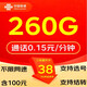 中國聯(lián)通（UNICOM）5G大流量卡不限速手機卡無(wú)線(xiàn)上網(wǎng)卡WIFI熱點(diǎn)卡路由器電話(huà)卡手表卡ESIM卡5GA 38元包260G通用可結轉+通話(huà)1毛5+含100費