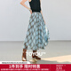 初語(yǔ)灰藍格紋雪紡長(cháng)款半身裙女2025夏季新款飄逸百搭輕文藝A字裙 淺藍灰格 L