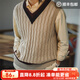 馬登工裝 復古lvy針織V領(lǐng)毛衣背心男秋季學(xué)院風(fēng)撞色立體絞花無(wú)袖馬甲 卡其 L