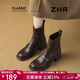 ZHR短靴女加絨粗跟增高彈力靴子氣質(zhì)山茶花女靴 BL638A棕色38