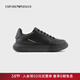 EMPORIO ARMANI/阿瑪尼官方旗艦男士厚底牛剖層革綁帶小白鞋戶(hù)外運動(dòng)休閑鞋春夏 K001-黑色 40