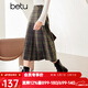 百圖betu女裝冬季新款半身裙減齡學(xué)院風(fēng)格紋百褶半裙女2312T24 咖格 L