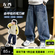左西男童褲子抗造兒童春季牛仔褲2026新款男童彎刀褲長(cháng)褲 牛仔色 120