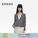 ERDOS 25秋冬V領(lǐng)蕾絲花邊鉆扣裝飾羊毛假兩件女開(kāi)衫針織衫 瑪瑙灰 L 170/88A