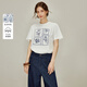 茵曼（INMAN）茵曼清爽簡(jiǎn)約郵票花朵印花圓領(lǐng)短袖26春女裝新款透氣T恤 白底藍花 L
