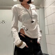 冶芷美式朋克長(cháng)袖連帽T恤防曬罩衫修身春秋薄紗上衣女辣妹 字母印花連帽上衣白色 S