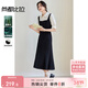 尚都比拉設計感假兩件連衣裙女夏季高腰收腰顯瘦拼接裙優(yōu)雅泡泡袖中長(cháng)裙
