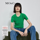 MO&Co.針織衫肌理感圓領(lǐng)短袖高腰短款針織上衣合身金屬扣飾摩安珂 鸚鵡綠色 S 160