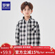 羅蒙男童襯衫兒童中大童男孩上衣格子百搭款外套春秋新款 黑白格150