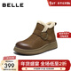 百麗（Belle）復古擦色鞋頭牛皮休閑靴女冬季新款商場(chǎng)厚底短靴E5D1DDD5 棕色-毛里 36 (230mm)