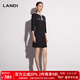藍地（LANDI）撞色釘珠圓領(lǐng)寬松七分袖連衣裙女年秋季新款短裙 黑色 S