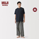 MUJI 男式雙層紗織棉質(zhì)家居服套裝男士睡衣26年夏季新品 藏青色格紋 FB100A6S XL （上裝180/104A 下裝180/92A）