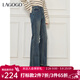 LAGOGO四面彈微喇牛仔褲女拉谷谷2025冬季新款復古修身顯瘦馬蹄褲 深牛仔藍 M
