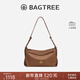 BAGTREE【明星同款】包包樹(shù)奶盒包植鞣皮單肩斜挎腋下通勤Hobo枕頭女士包 烤棕色-中號【磁吸拉鏈款】 高級小眾情人節禮物