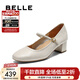 百麗（Belle）氣質(zhì)時(shí)裝瑪麗珍鞋女商場(chǎng)同款真皮高跟單鞋BFS03CQ5 米白色 35 (225mm)