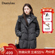 朵以2025冬季新款韓系簡(jiǎn)約溫柔加絨口袋中長(cháng)款連帽羽絨服保暖外套 黑色 M