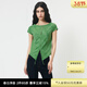 moussy女裝新款飛飛袖修身下擺開(kāi)叉抽繩短袖T恤010GSK80-0500 030綠色 均碼