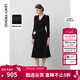 朗姿法式通勤氣質(zhì)顯瘦長(cháng)袖連衣裙女冬季新款復古絲絨小黑裙 黑色 S